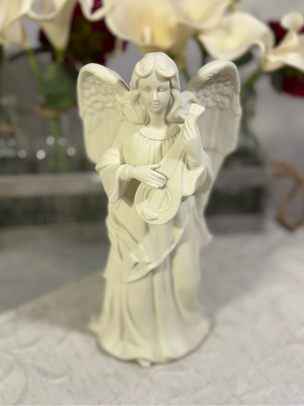 PartyLite Mandolin Angel Bisque Porcelain Taper Candle Holder Figurine 9.5"P0199